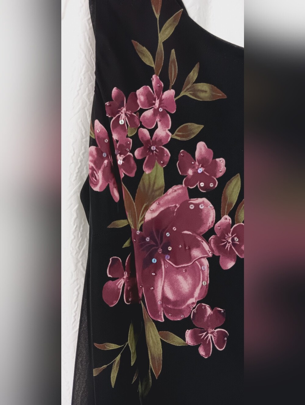 Dressbarn  Black Floral Sequin Shiffon Midi Dress with Cowl Back Size 16w - Picture 3 of 11